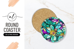 Colorful Stained Glass Floral Round Coaster Png Product Image 1