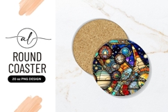 Colorful Space Stained Glass Round Coaster Png Product Image 1