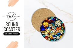 Floral Stained Glass Colorful Round Coaster Png Product Image 1