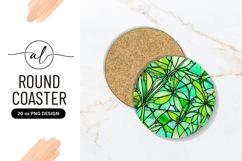 Green Floral Stained Glass Round Coaster Png Product Image 1