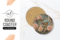 Painted Roses And Butterflies Round Coaster Png Product Image 1