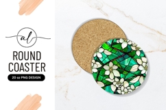 Stained Glass Flowers Round Coaster Design Png Product Image 1