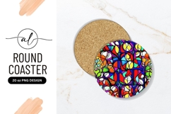 Colorful Stained Glass Window Round Coaster Png Product Image 1