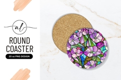 Floral Stained Glass Style Round Coaster Png Product Image 1