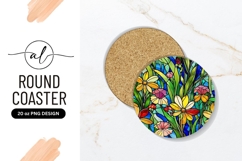 Stained Glass Floral Design with Yellow Orange Pink Flowers Product Image 1