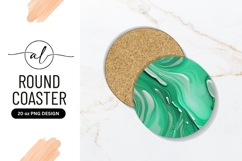 Abstract Green and White Swirls Inside a Round Coaster Png Product Image 1