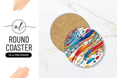 Abstract Colorful Paint Splatters on Round Coaster Png Product Image 1