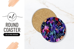 Embroidered Iris Floral Design on Round Coaster Png Product Image 1