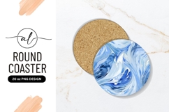 Abstract Blue Swirls with Gold Veins Round Coaster Png Product Image 1
