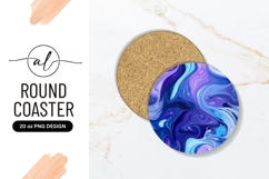 Swirling Abstract Purple and Blue Liquid Art Round Coaster Product Image 1