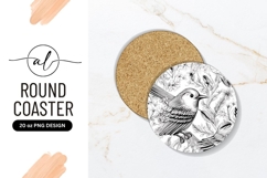 Black and White Bird Illustration on Round Coaster Png Product Image 1