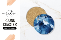 Abstract Blue and Gold Swirls Round Coaster Png Design Product Image 1