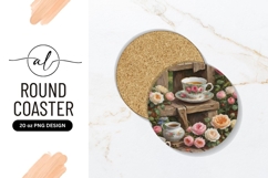 Teacup and Roses on Wooden Surface with Creamer Product Image 1