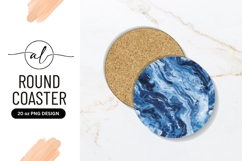 Abstract Blue Swirls Round Coaster Png Design marble Product Image 1