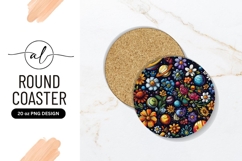 Colorful Floral Space Design Round Coaster Png Product Image 1