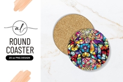 Colorful Stained Glass Floral Round Coaster Png Product Image 1