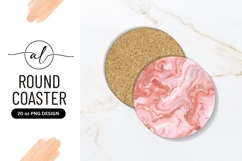 Pink and Rose Gold Marble Swirl Design Round Coaster Png Product Image 1