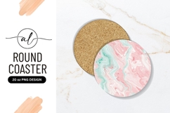 Pink and Teal Marble Swirl Pattern Round Coaster Png Product Image 1