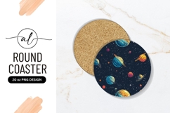 Colorful Planets and Stars in Space on a Round Coaster Png Product Image 1