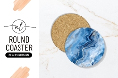 Abstract Blue and Gold Swirls on Round Coaster Png Product Image 1