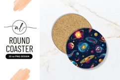 Vivid Cartoon Planets And Galaxies Round Coaster Product Image 1