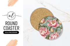 Pink Tulips Floral Pattern Round Coaster Png Product Image 1