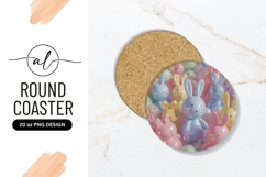 Colorful Easter Bunny Crowd Round Coaster Png Product Image 1