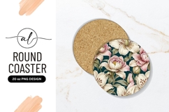 Round Coaster Png Cream And Pink Flowers Product Image 1