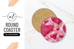 Pink Furry Heart Pattern Round Coaster Png Product Image 1