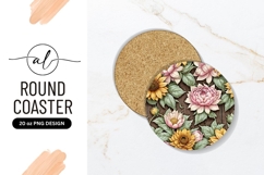 Floral Pattern Round Coaster On Wood Background Product Image 1