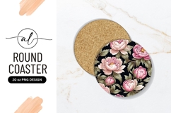 Pink Peonies Floral Round Coaster Png Product Image 1