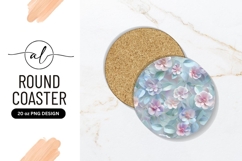 Floral Design Round Coaster with Pastel Pink and Blue Flower Product Image 1