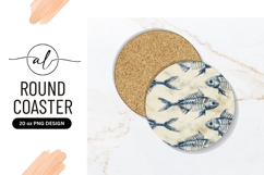 Blue Fish Skeleton Cream Background for Round Coaster Product Image 1