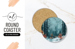 Winter Forest Scene Round Coaster Illustration with Snow Product Image 1