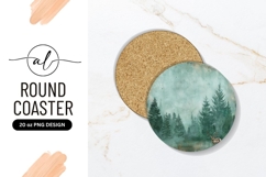 Forest Scene with Deer in a Teal Round Coaster Design Product Image 1