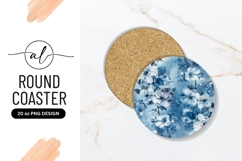 Blue and White Floral Design Round Coaster Product Image 1