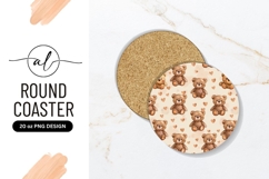 Watercolor Teddy Bear Pattern with Hearts on a Round Coaster Product Image 1