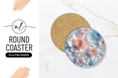 Pastel Floral Design Round Coaster with Pink Peach and Blue Product Image 1
