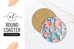 Pastel Floral Arrangement Round Coaster with Pink Blue Product Image 1