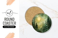 Watercolor Forest Scene with Full Moon and Evergreen Trees Product Image 1