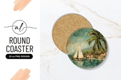 Vintage Sailboat on Turquoise Water with Palm Trees Product Image 1