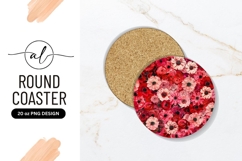 Round Coaster with Red and Pink Flowers on Gray Background Product Image 1