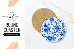 Blue Floral Pattern on White Round Coaster Product Image 1