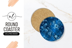 Blue Floral Round Coaster Design with White Vines and Flower Product Image 1