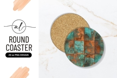 Round Coaster with Copper and Teal Patina Texture on Square Product Image 1