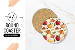 Watercolor Apple Pattern on Round Coaster with Green Leaves Product Image 1