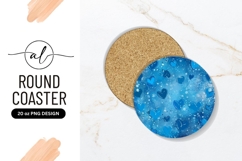 Blue Heart Pattern on Round Coaster with Splatter Effect Product Image 1