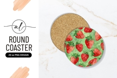 Watercolor Illustration of Red Strawberries Round Coaster Product Image 1