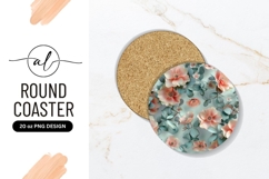 Floral Round Coaster Design with Peach and Pink Flowers Product Image 1