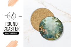 Watercolor Forest Scene in a Round Shape with Falling Snow Product Image 1